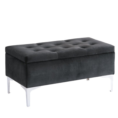 Button Tufted Black Velvet Storage Bench With Metal Legs HI-LINE GIFT LTD.