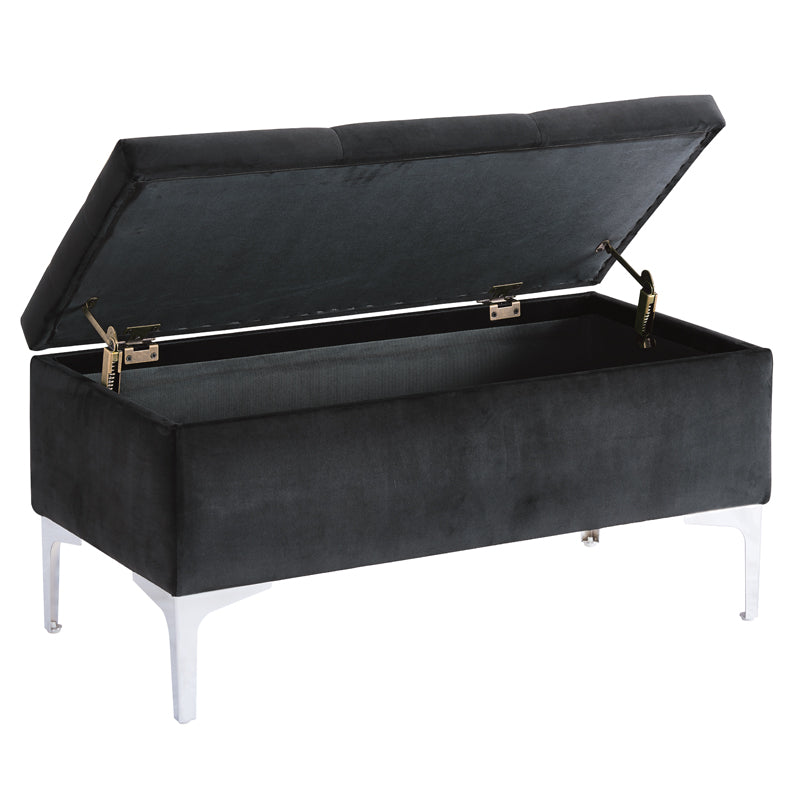 Button Tufted Black Velvet Storage Bench With Metal Legs HI-LINE GIFT LTD.