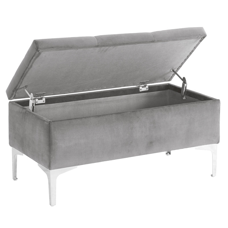 Button Tufted Black Velvet Storage Bench With Metal Legs HI-LINE GIFT LTD.
