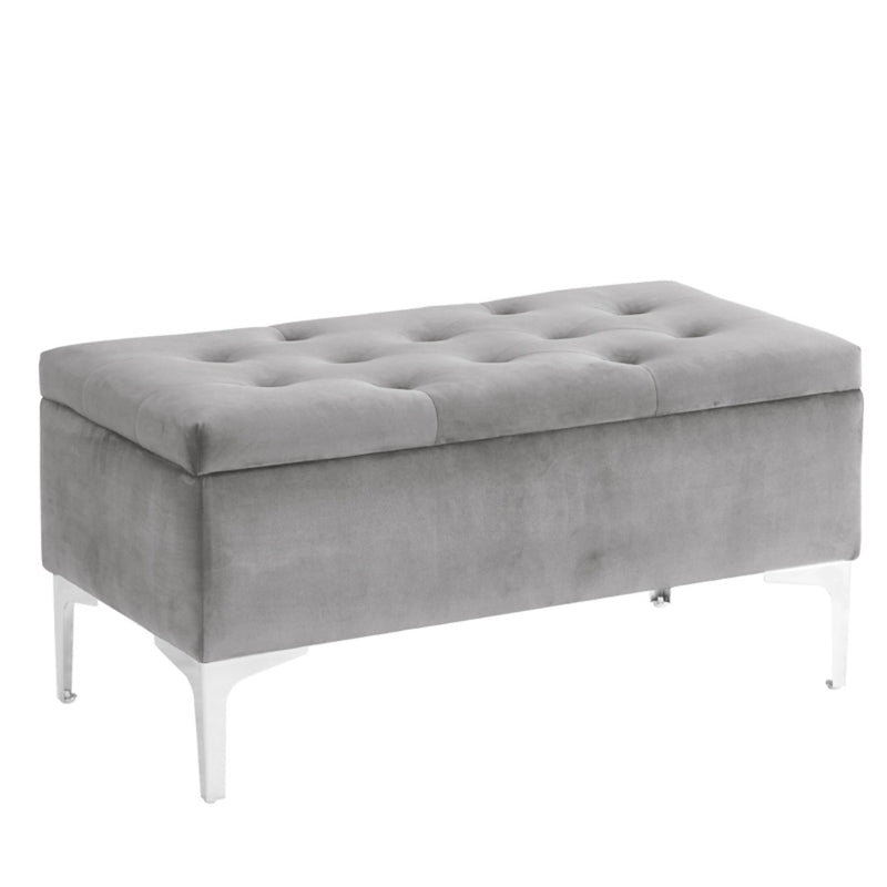 Button Tufted Black Velvet Storage Bench With Metal Legs HI-LINE GIFT LTD.