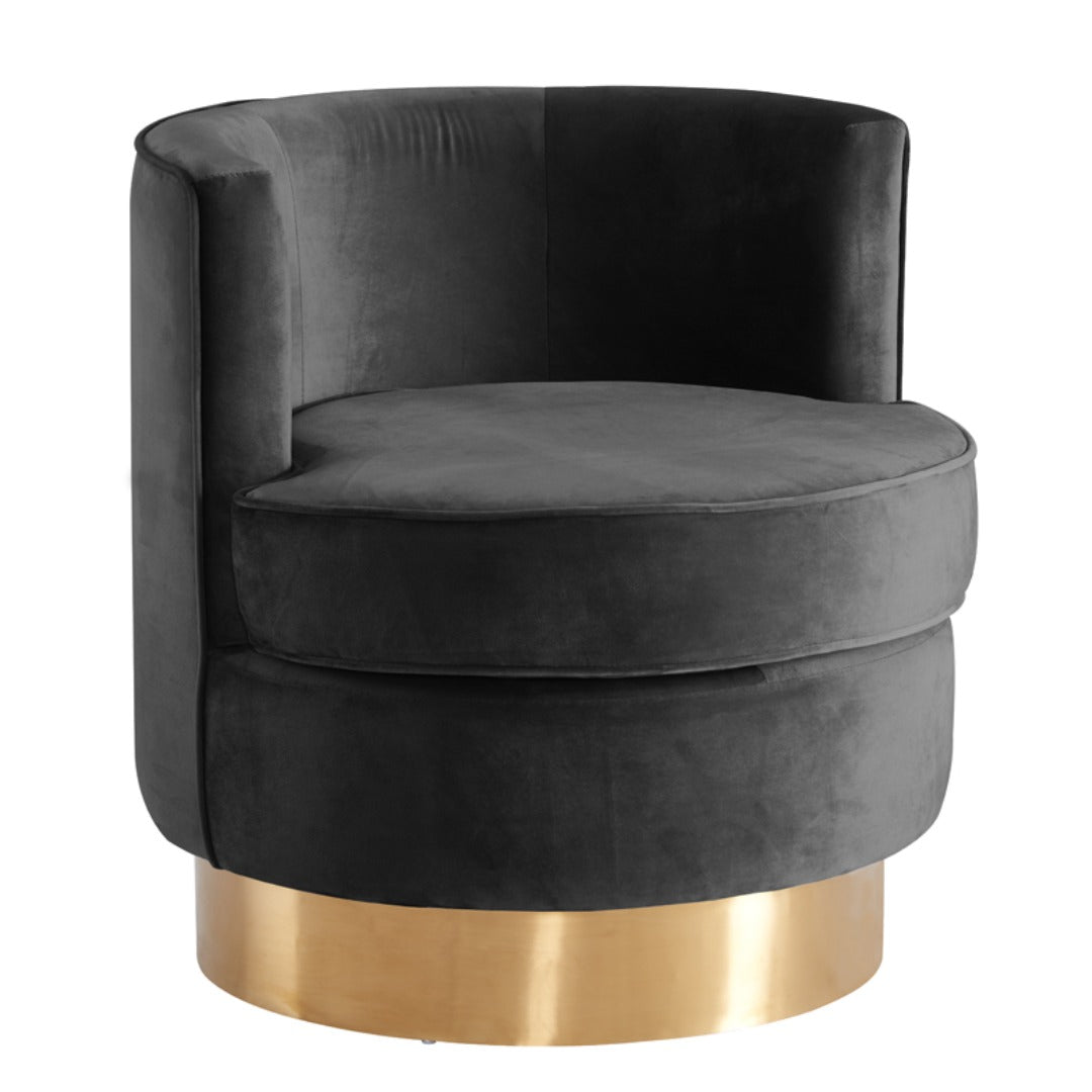 Black Velvet Barrel Chair With  Gold Base & Pillow HI-LINE GIFT LTD.