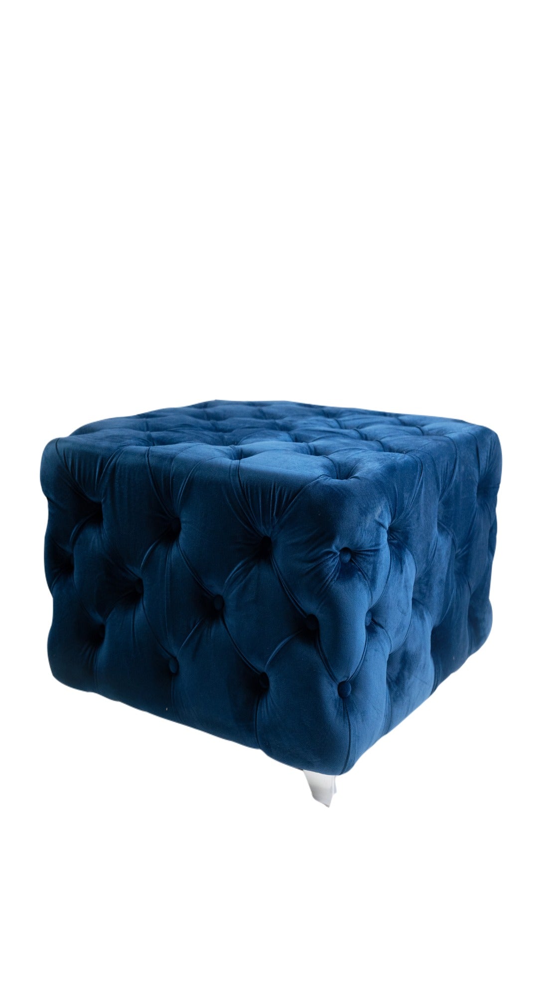 Navy Blue Velvet All-Over Button-Tufted Cocktail Ottoman With  Metal Legs HI-LINE GIFT LTD.