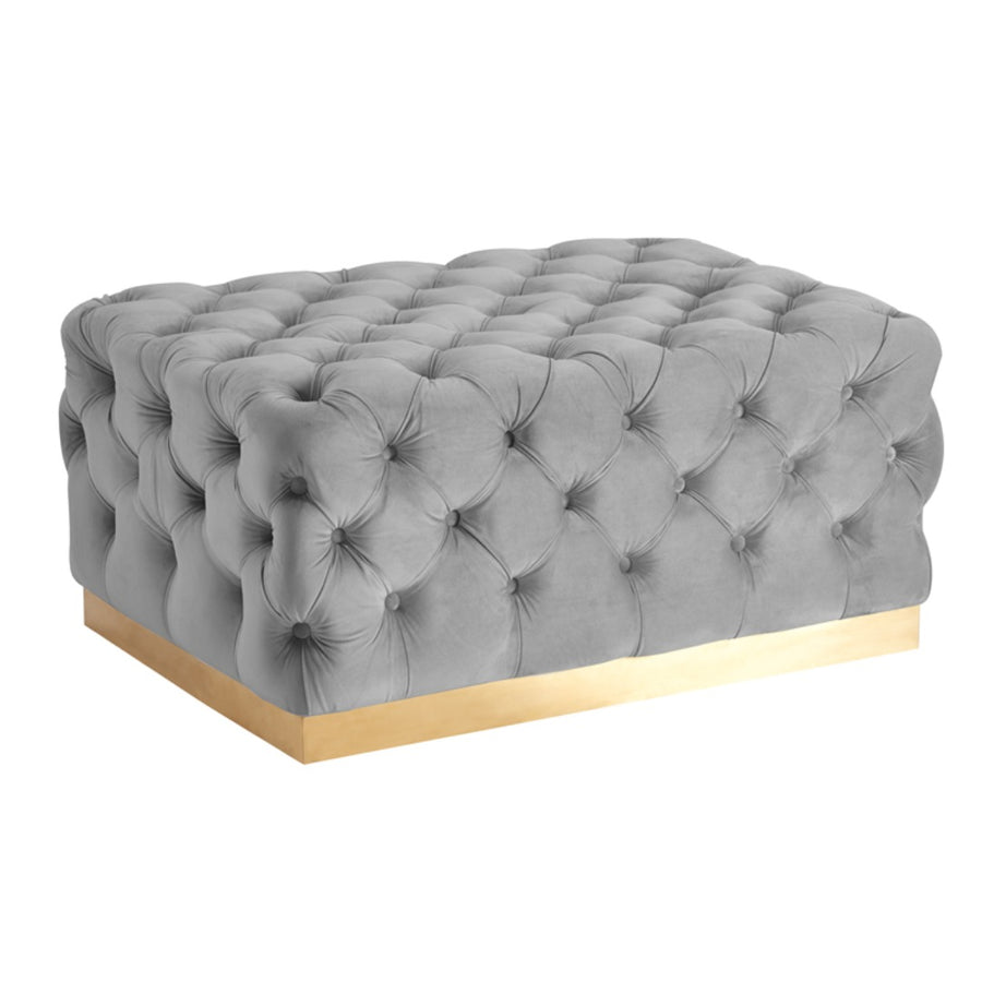 Grey Velvet All-Over Button-Tufted Cocktail Ottoman With  Gold Base HI-LINE GIFT LTD.