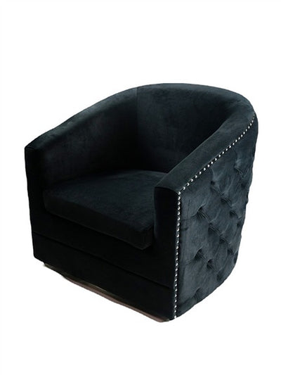 Black Velvet Chair With  Nailhead Trim, Button-Tufting, And Swivel Base HI-LINE GIFT LTD.