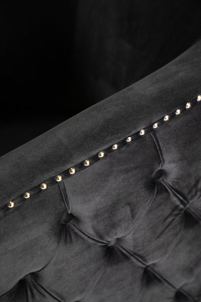 Black Velvet Chair With  Nailhead Trim, Button-Tufting, And Swivel Base HI-LINE GIFT LTD.