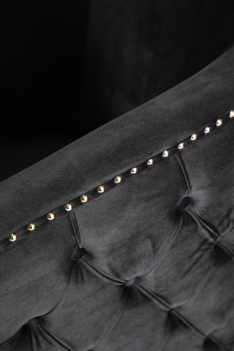 Black Velvet Chair With  Nailhead Trim, Button-Tufting, And Swivel Base HI-LINE GIFT LTD.
