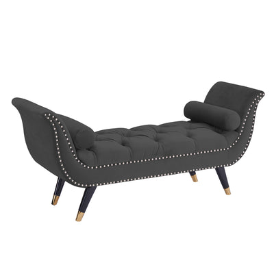 Button Tufted Velvet Bench With Metal Legs HI-LINE GIFT LTD.