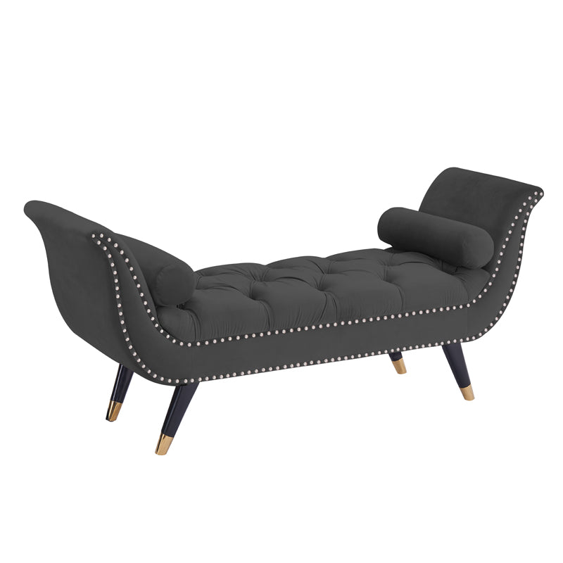 Button Tufted Velvet Bench With Metal Legs HI-LINE GIFT LTD.