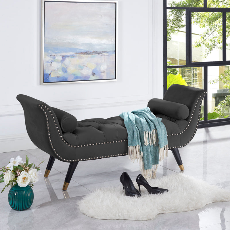 Button Tufted Velvet Bench With Metal Legs HI-LINE GIFT LTD.