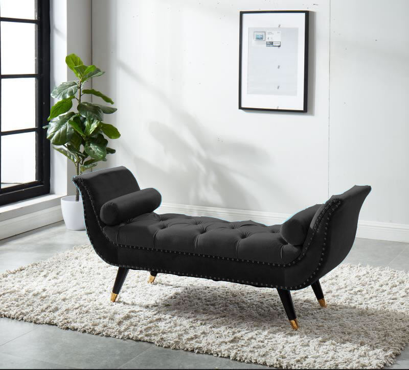 Button Tufted Velvet Bench With Metal Legs HI-LINE GIFT LTD.