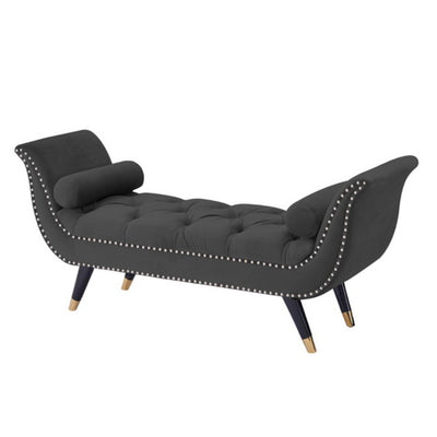 Button Tufted Velvet Bench With Metal Legs HI-LINE GIFT LTD.