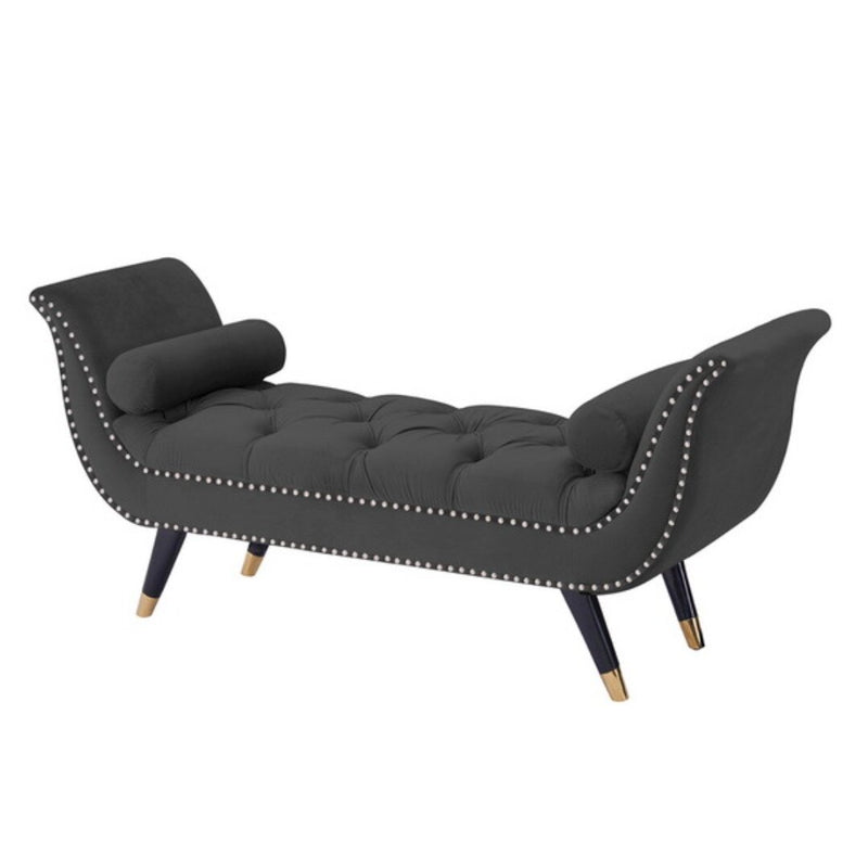 Button Tufted Velvet Bench With Metal Legs HI-LINE GIFT LTD.