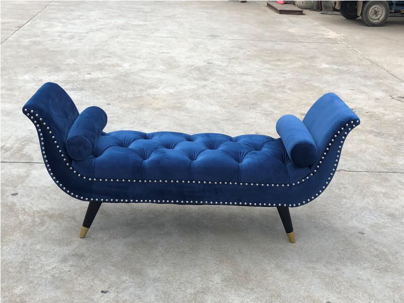 Button Tufted Velvet Bench With Metal Legs HI-LINE GIFT LTD.