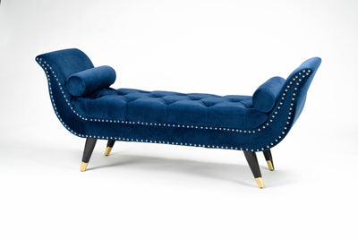 Button Tufted Velvet Bench With Metal Legs HI-LINE GIFT LTD.