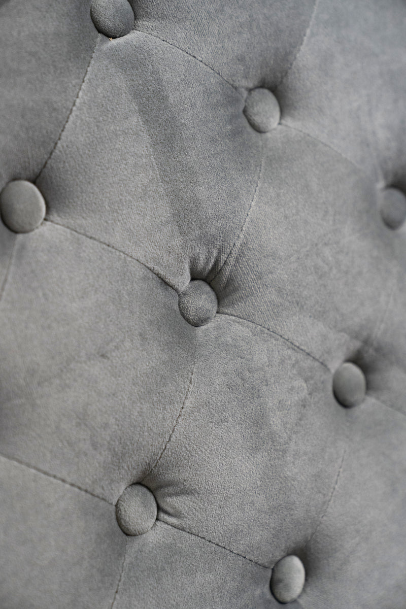 Grey Velvet Button-Tufted Storage Ottoman With  Nailhead Trim, Pull Ring, And Metal Legs HI-LINE GIFT LTD.