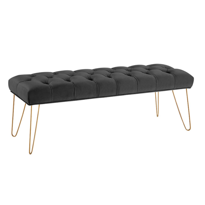 Button Tufted velvet Bench With Golden Legs HI-LINE GIFT LTD.