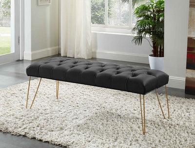 Button Tufted velvet Bench With Golden Legs HI-LINE GIFT LTD.
