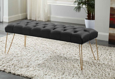 Button Tufted velvet Bench With Golden Legs HI-LINE GIFT LTD.