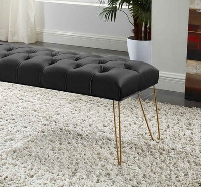 Button Tufted velvet Bench With Golden Legs HI-LINE GIFT LTD.