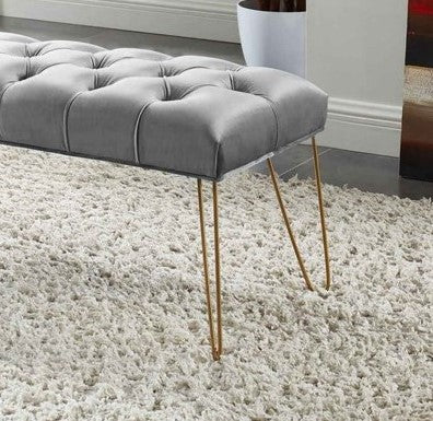 Button Tufted velvet Bench With Golden Legs HI-LINE GIFT LTD.