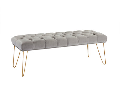Button Tufted velvet Bench With Golden Legs HI-LINE GIFT LTD.