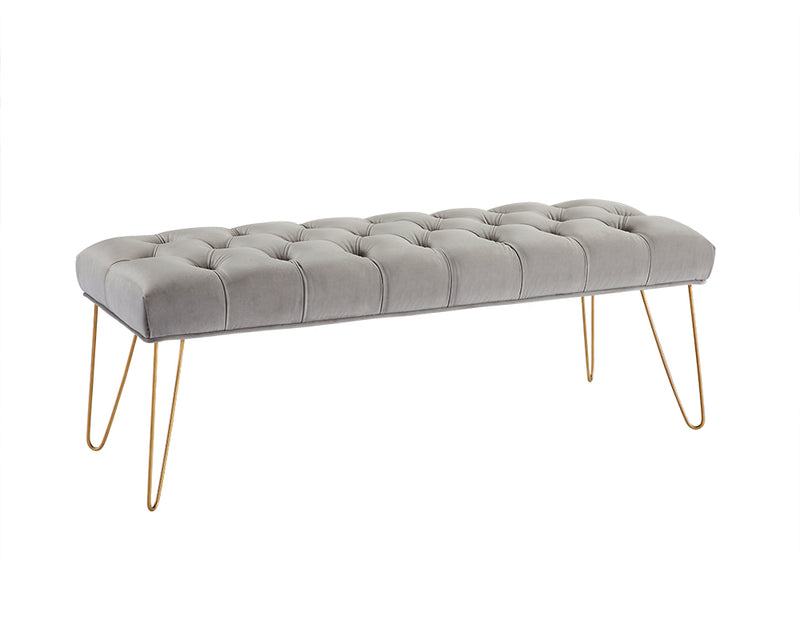 Button Tufted velvet Bench With Golden Legs HI-LINE GIFT LTD.