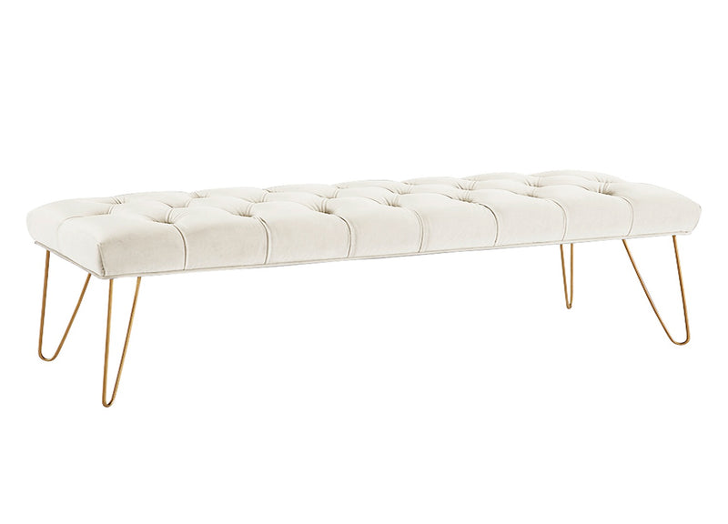 Button Tufted velvet Bench With Golden Legs HI-LINE GIFT LTD.