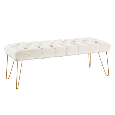 Button Tufted velvet Bench With Golden Legs HI-LINE GIFT LTD.