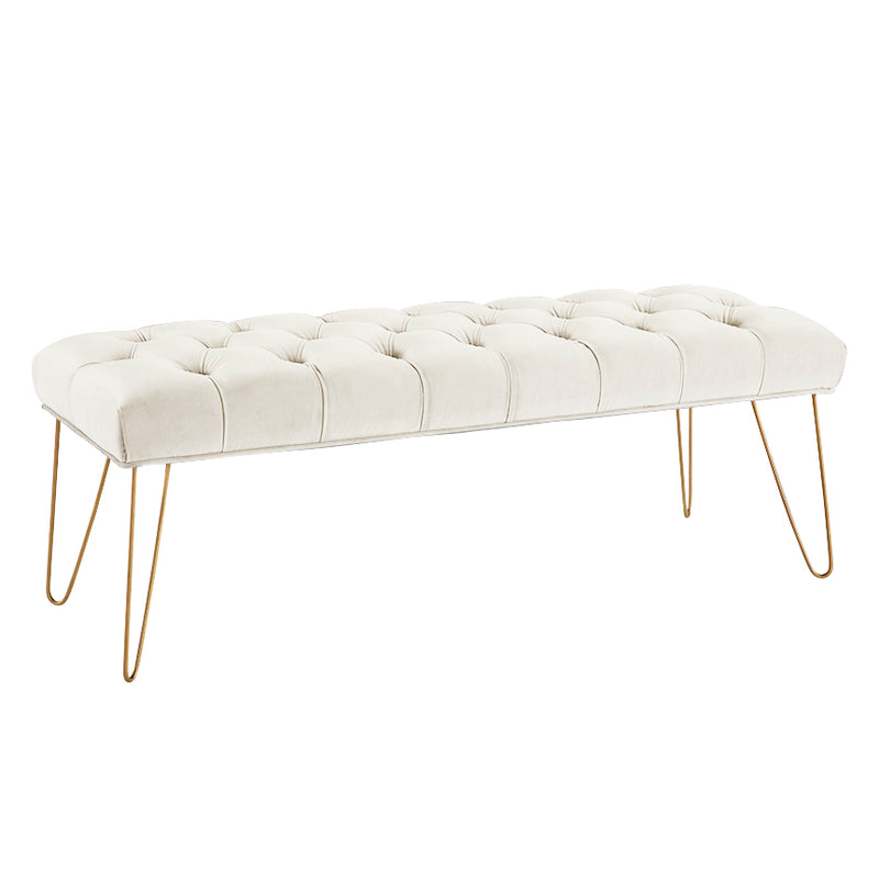 Button Tufted velvet Bench With Golden Legs HI-LINE GIFT LTD.