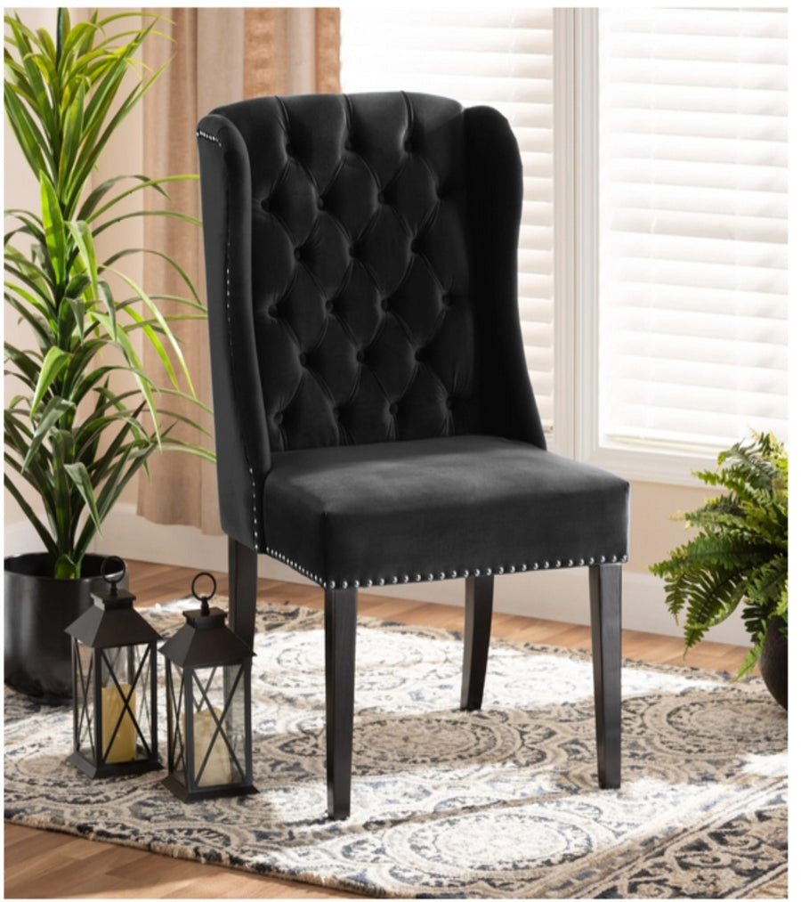 Black Velvet Button Tufted Wingback Dining Chair HI-LINE GIFT LTD.
