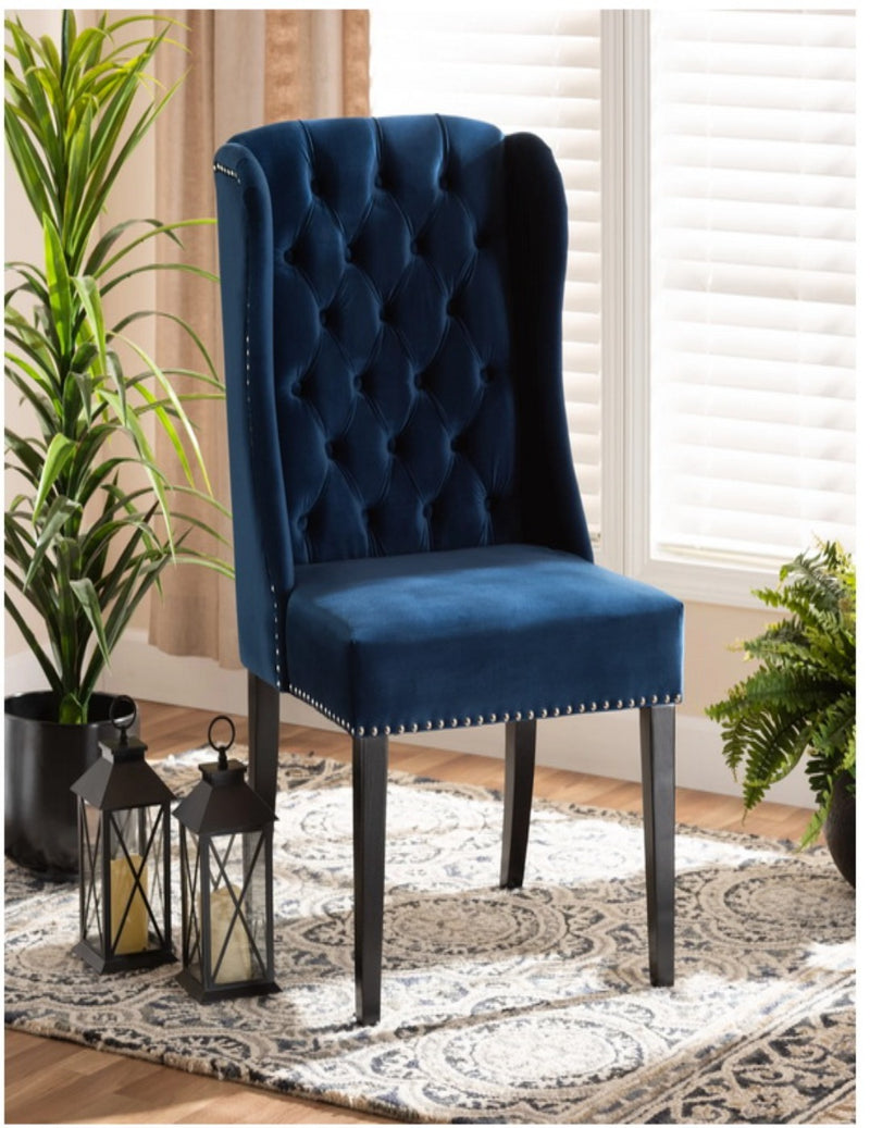 Navy Velvet Button Tufted Wingback Dining Chair HI-LINE GIFT LTD.