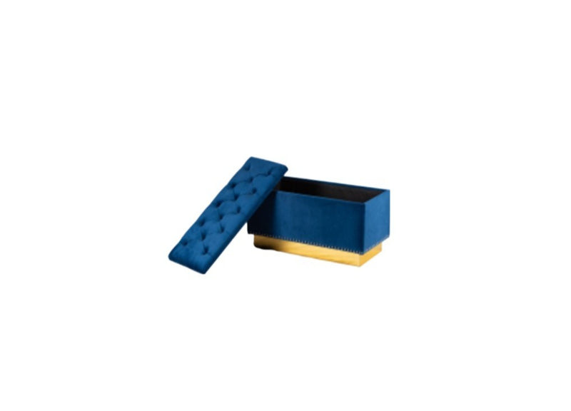 Navy Blue Velvet Tufted Storage Ottoman With Golden Base HI-LINE GIFT LTD.