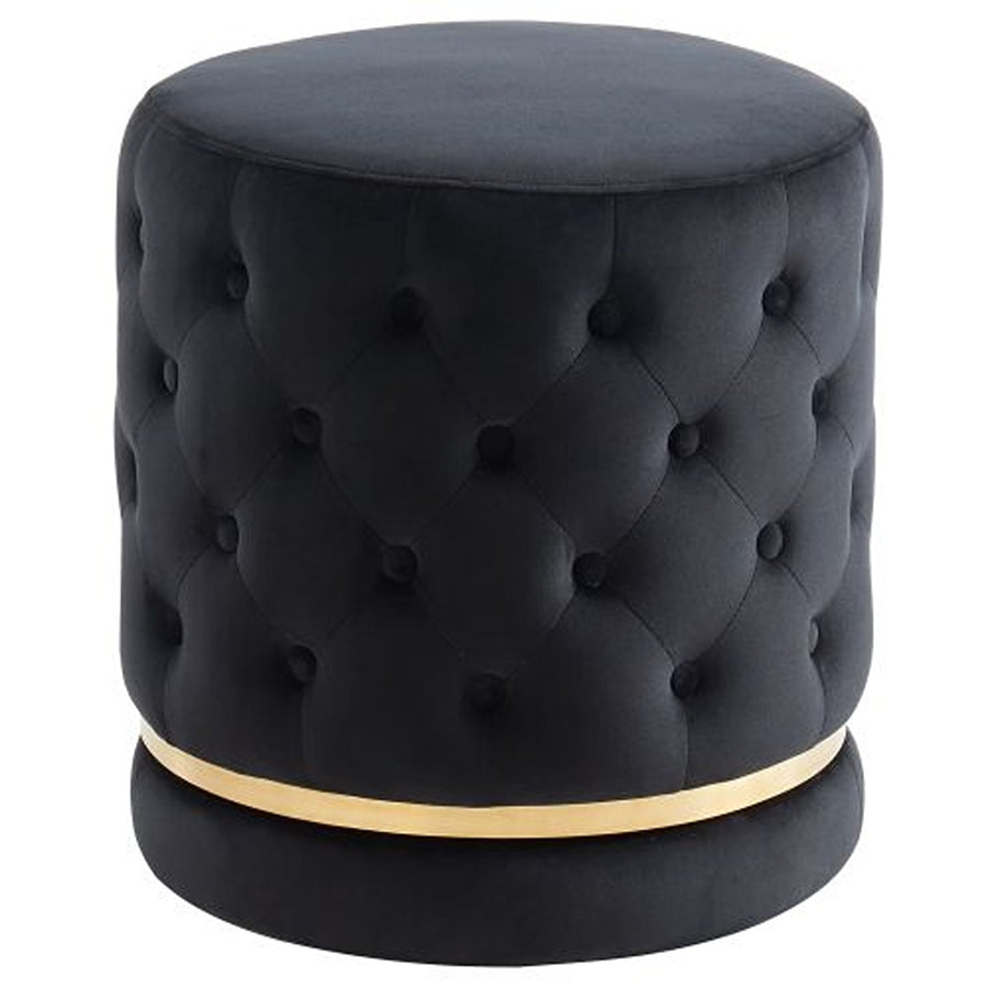 Black & Gold Velvet Button-Tufted Round Ottoman With Swivel Base HI-LINE GIFT LTD.