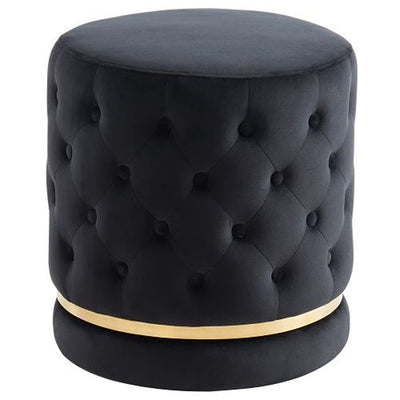 Black & Gold Velvet Button-Tufted Round Ottoman With Swivel Base HI-LINE GIFT LTD.