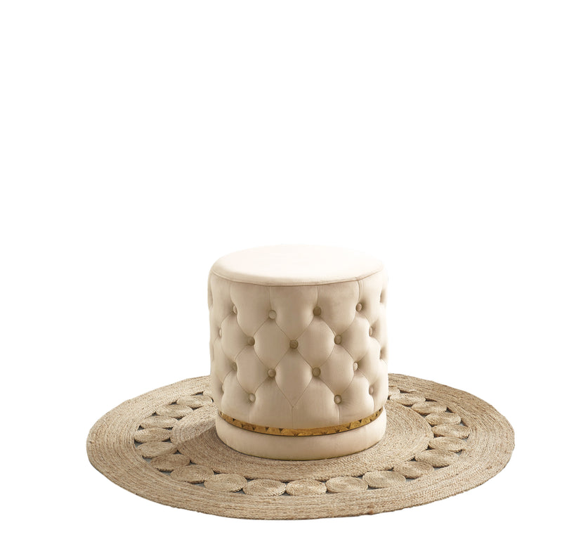 Cream Velvet Button-Tufted Round Ottoman With Swivel Base HI-LINE GIFT LTD.