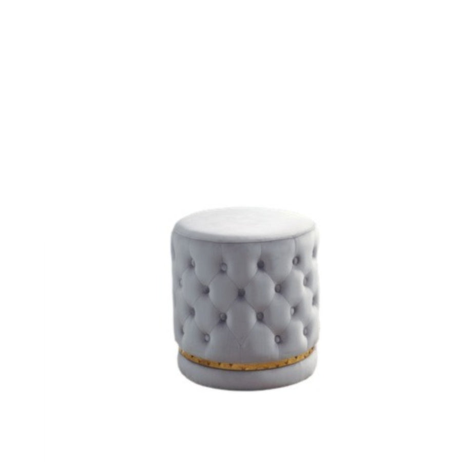 Grey Velvet Button-Tufted Round Ottoman With Swivel Base HI-LINE GIFT LTD.