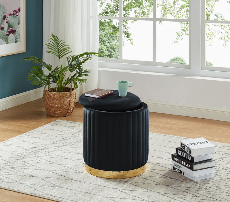 Black Velvet Tufted Storage Ottoman With Golden Base HI-LINE GIFT LTD.
