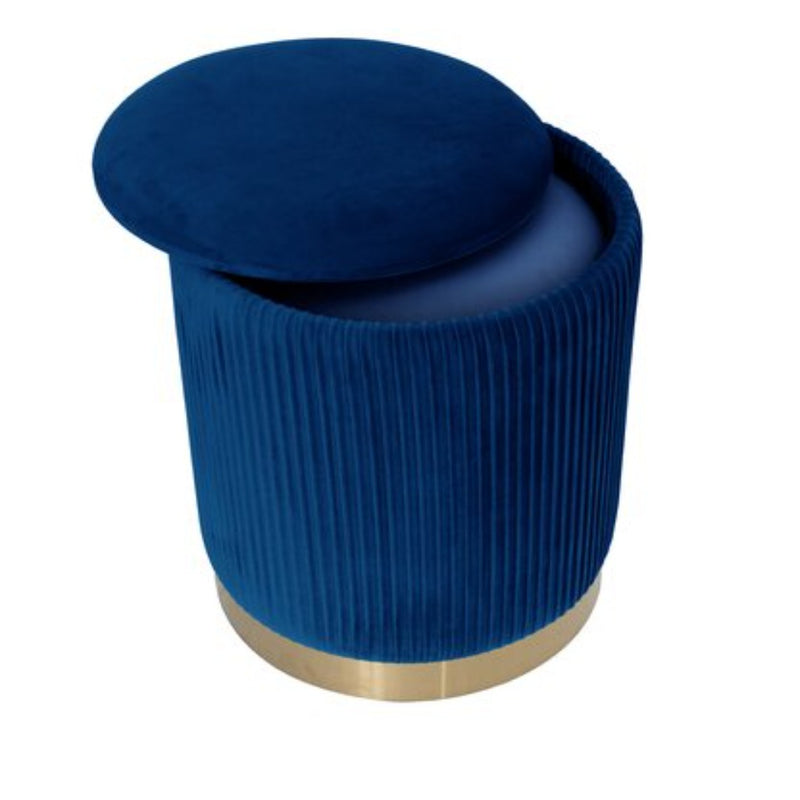 Navy Blue Velvet Round Ottoman HI-LINE GIFT LTD.