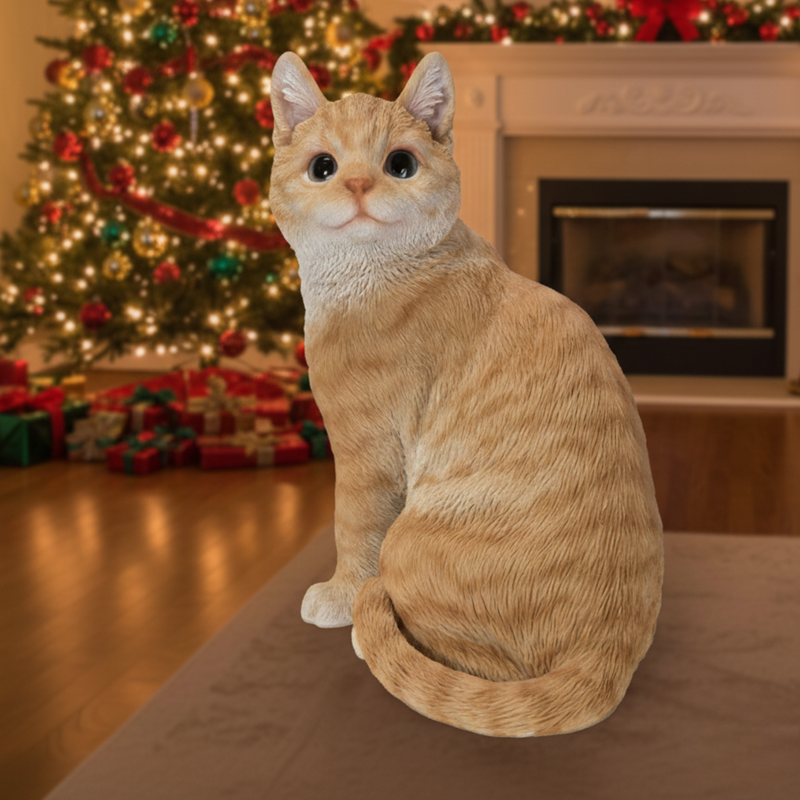 Ginger Cat Looking Back Garden Statue HI-LINE GIFT LTD.