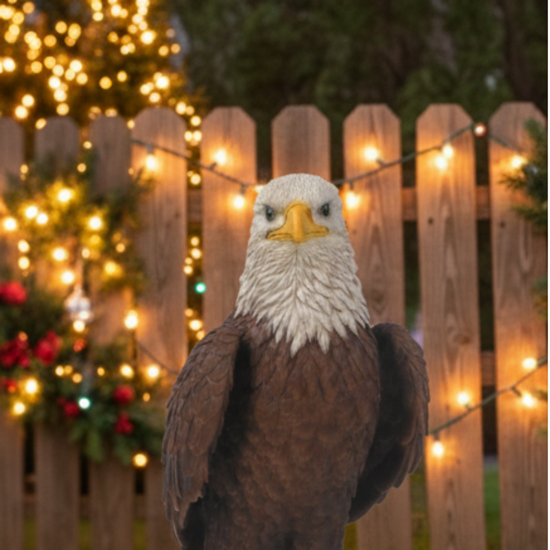 Bald Eagle on Stump Statue Closeup