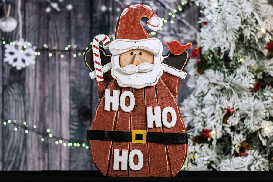 Wooden Santa With  Ho Ho Ho Statue Hi-Line Gift Ltd.