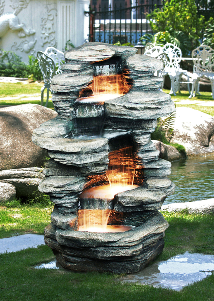 Rock 4 Level Fountain With  Halogen Light Hi-Line Gift Ltd.