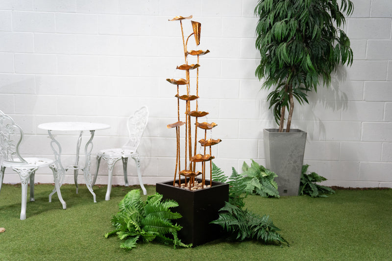 Fountain-Zinc Metal Golden Lotus Fountain HI-LINE GIFT LTD.