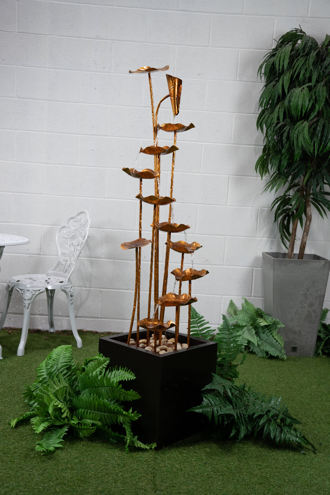 Fountain-Zinc Metal Golden Lotus Fountain - Home Decor - Hi-Line
