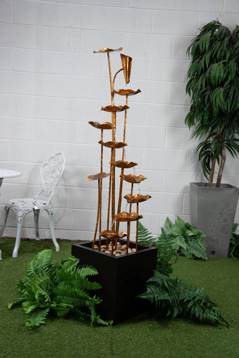 Fountain-Zinc Metal Golden Lotus Fountain HI-LINE GIFT LTD.