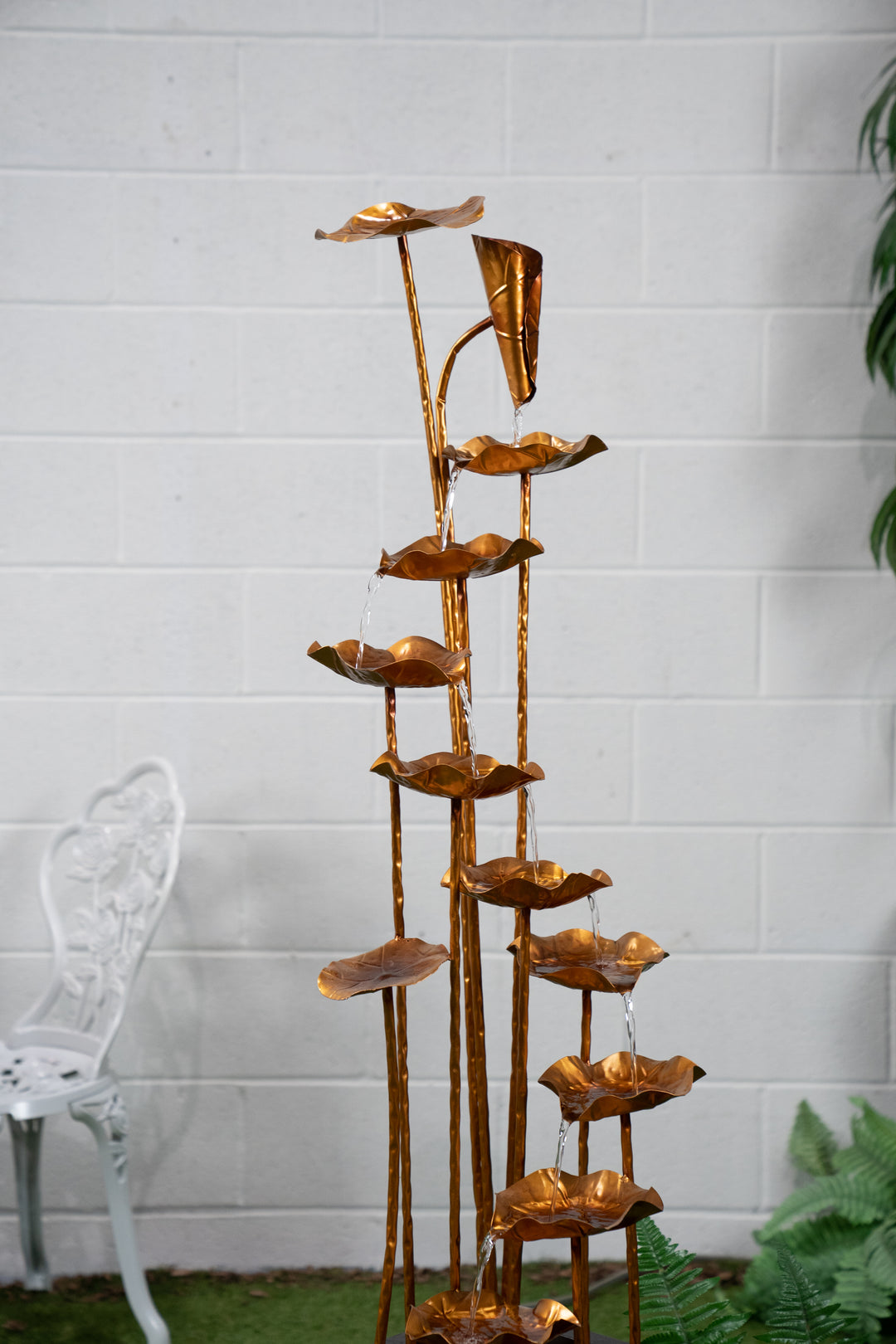 Fountain-Zinc Metal Golden Lotus Fountain - Home Decor - Hi-Line