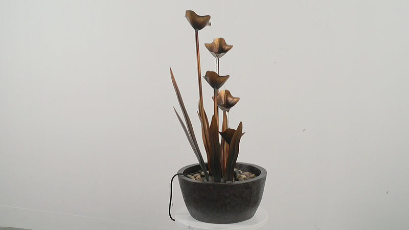 Tiered Leaves Stainless Metal Fountain Outdoor 35
