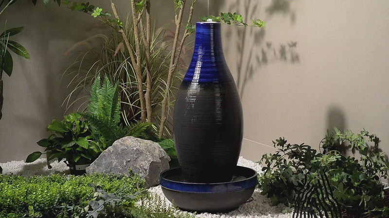 79586-04-BL -  Blue Ceramic Fountain with LED Lights - Tranquil Illumination