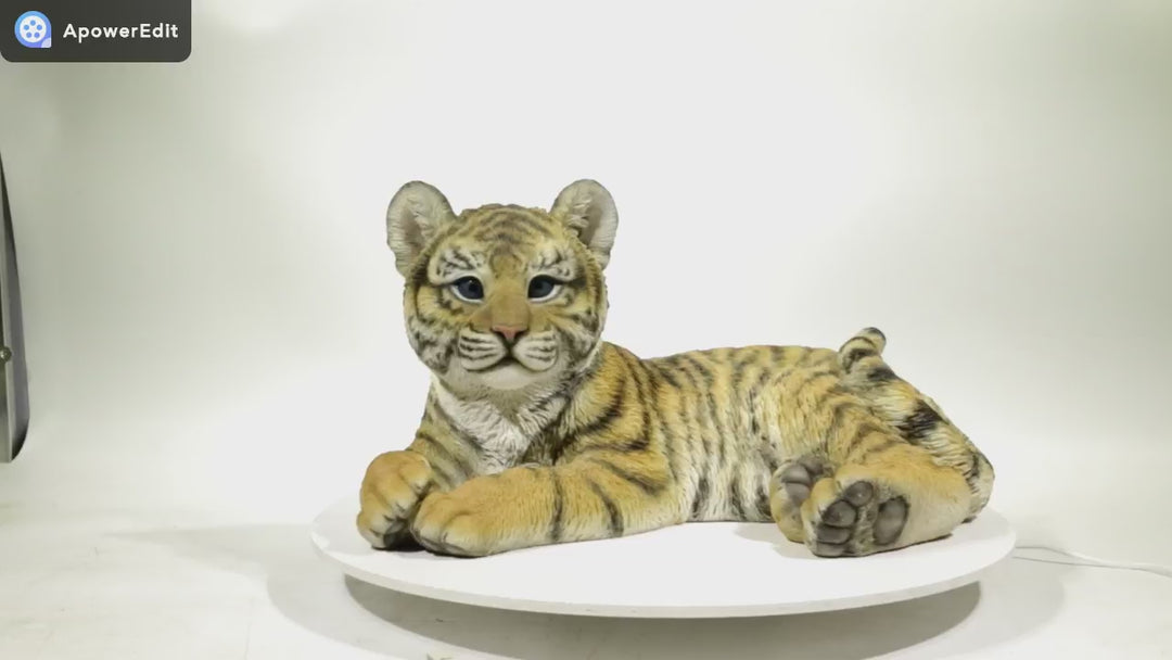Baby Yellow Tiger Cub Laying Down Statue