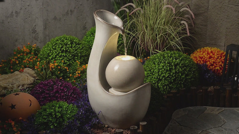 79586-08-IV -  Ceramic Fountain with Lights - Ivory Elegance